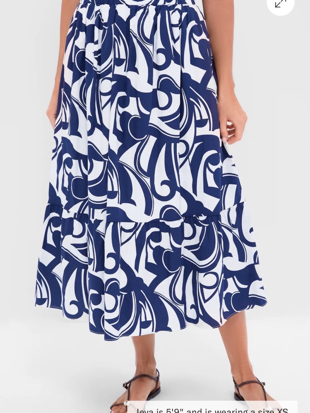 Navy & White Abstract Tiered Midi Skirt